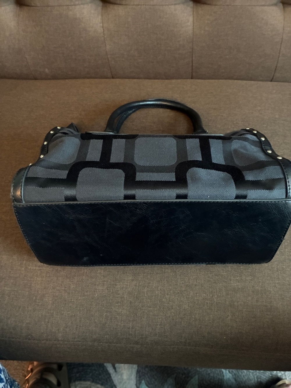 Nine West Black Patterned Satchel with Silver Studs - Picture 5 of 5
